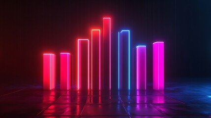 Futuristic bar graph illustrating financial growth with glowing neon lights