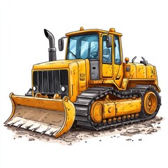 Yellow Bulldozer isolated on white background. Bulldozer icon. Construction Vehicle. Yellow Construction Bulldozer. Heavy yellow bulldozer on a white. Bulldozer tractor isolated on white