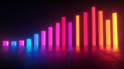 Neon-toned bar graph illustrating financial improvement on a dark background