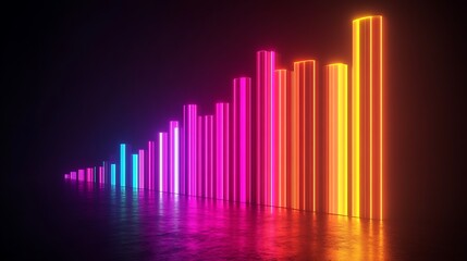 Glowing digital bar graph representing economic progress in vibrant neon tones