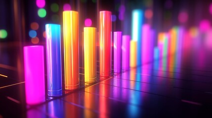 Glowing digital bar graph representing economic progress in vibrant neon tones