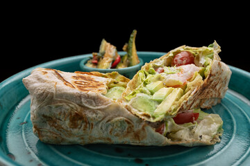 Roll with shrimp and avocado in lavash