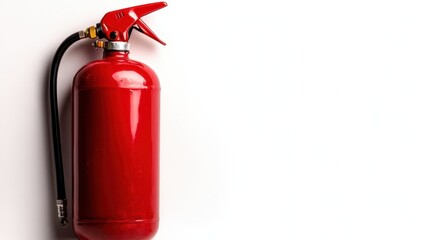 A bright red fire extinguisher against a minimalist white backdrop, emphasizing safety and emergency preparedness in a simple and striking visual presentation.