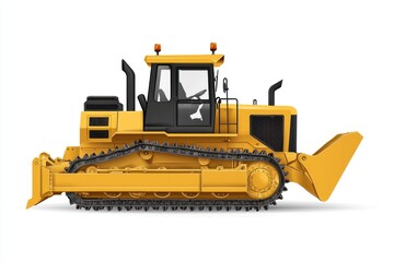 Obraz premium Yellow Bulldozer isolated on white background. Bulldozer icon. Construction Vehicle. Yellow Construction Bulldozer. Heavy yellow bulldozer on a white. Bulldozer tractor isolated on white