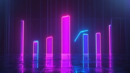Neon digital bar graph representing financial growth on a futuristic sleek background