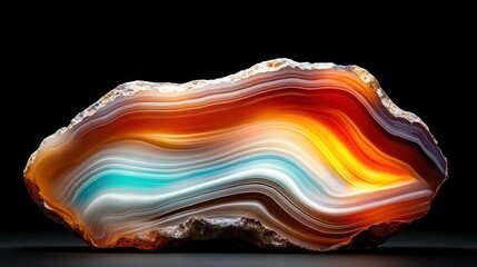 An exquisite agate specimen featuring mesmerizing waves of vibrant colors, merging seamlessly to create a visually stunning and entirely unique geological masterpiece.