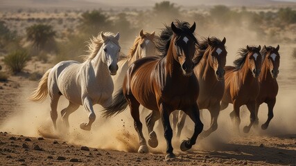 Obraz premium horses in the desert