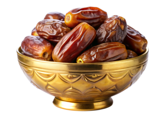 dried dates in a bowl isolated on white background. Transparent PNG