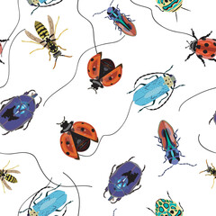 Detailed Insect Illustrations Seamless Pattern
