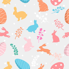 Happy Easter Rabbit and Egg Seamless Pattern