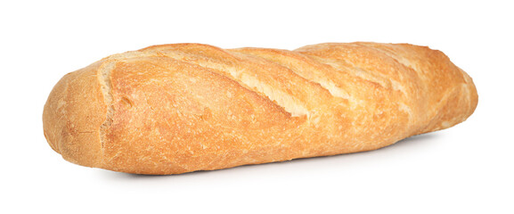 One freshly baked baguette isolated on white