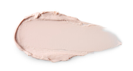 Cream isolated on white, top view. Sample of cosmetic product