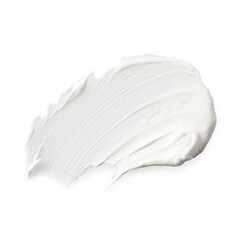 Cream isolated on white, top view. Sample of cosmetic product