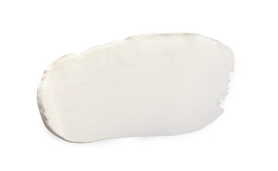 Cream isolated on white, top view. Sample of cosmetic product