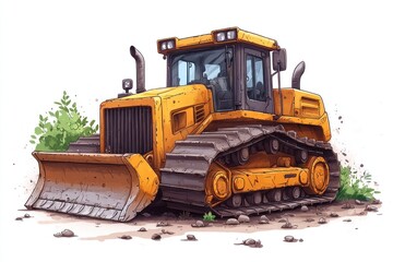 Yellow Bulldozer isolated on white background. Bulldozer icon. Construction Vehicle. Yellow Construction Bulldozer. Heavy yellow bulldozer on a white. Bulldozer tractor isolated on white