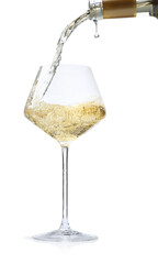 Pouring wine into glass isolated on white