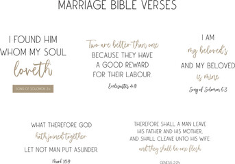 Marriage Bible Verses Bundle Print Art, Biblical Christian Love Quotes Set, vector illustration