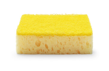 One yellow sponge isolated on white. Cleaning tool