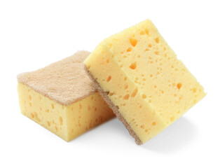 Yellow sponges isolated on white. Cleaning tool