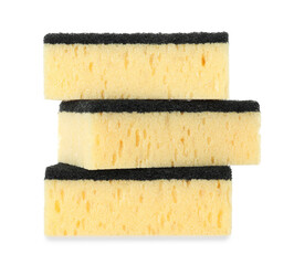 Stack of yellow sponges isolated on white
