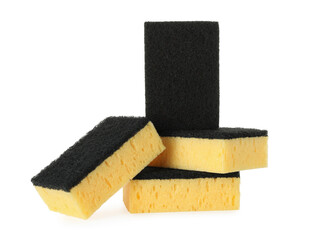 Yellow sponges isolated on white. Cleaning supply