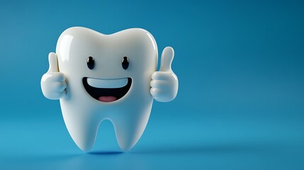 Smiling cartoon tooth showing thumbs up for clean and healthy teeth