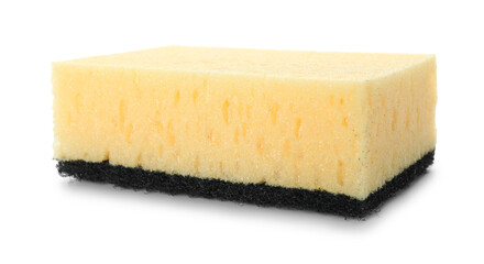 One yellow sponge isolated on white. Cleaning supply