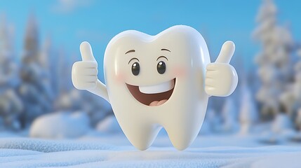 Happy cartoon tooth promoting dental hygiene with a thumbs up