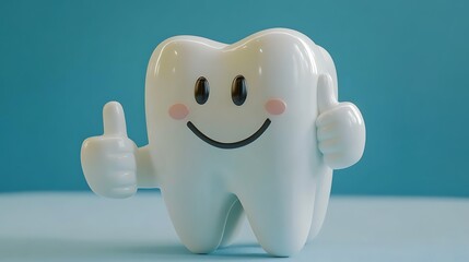 Happy cartoon tooth promoting dental hygiene with a thumbs up