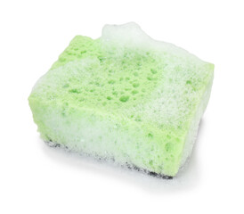 One green sponge with foam isolated on white