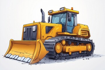 Yellow Bulldozer isolated on white background. Bulldozer icon. Construction Vehicle. Yellow Construction Bulldozer. Heavy yellow bulldozer on a white. Bulldozer tractor isolated on white