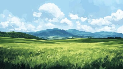 Obraz premium Serene Green Meadow Under a Summer Sky
