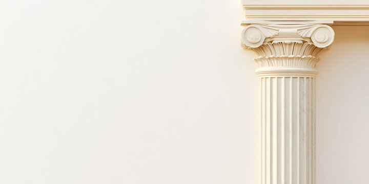 Classical column against a white wall. Architectural detail, elegant and timeless design. Perfect for backgrounds or design projects.