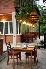 Seating area under the plane tree in nature