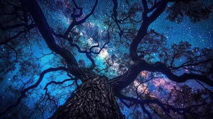 Starry Night Sky Framed by Tree Branches Under a Clear, Tranquil Atmosphere Revealing Countless Stars