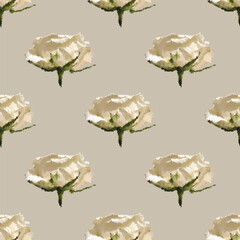 Seamless vector artistic white roses pattern