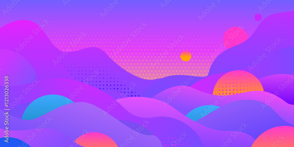 Poster Abstract pattern background. Vector creative pattern texture. Color wave template presentation design with purple violet line and blue dots.