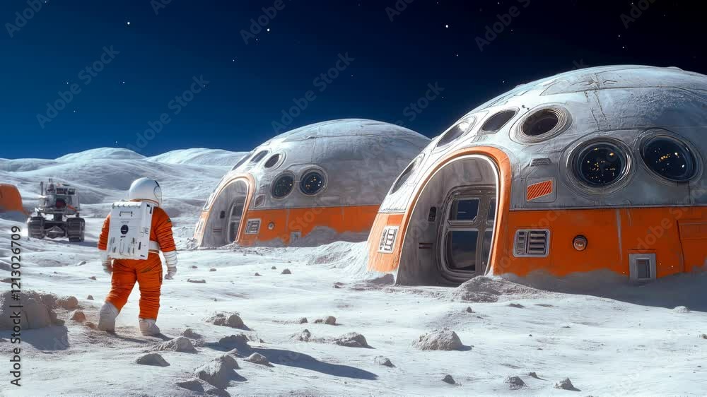 Canvas Prints astronaut exploring futuristic lunar habitat modules on the moon