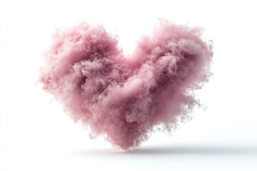 Dreamy pink heart-shaped cloud on white background