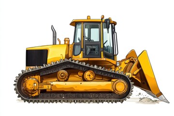 Yellow Bulldozer isolated on white background. Bulldozer icon. Construction Vehicle. Yellow Construction Bulldozer. Heavy yellow bulldozer on a white. Bulldozer tractor isolated on white