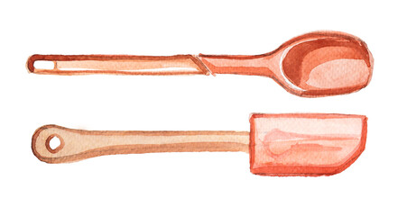 Kitchen tools illustration isolated on a white background. Cuisine or culinary concept painting.