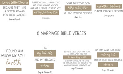 Marriage Bible Verses Bundle Print Art, Biblical Christian Love Quotes Set, vector illustration