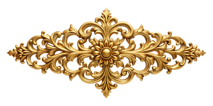 golden ornament isolated on white background. Transparent PNG
