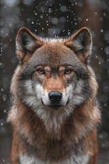 Fototapeta premium A dynamic wildlife photograph of a wolf , droplets of dew flying through the air, with focus on the wolf and blurred motion in the background, photorealistic.