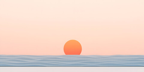 Obraz premium Serene sunset over calm ocean waves. Minimalist design, perfect for backgrounds or peaceful imagery.