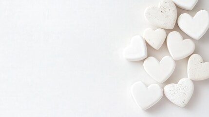 Obraz premium White hearts arranged on a white background