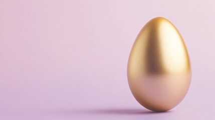 golden egg resting on solid lavender background with faint reflections and subtle light gradients