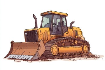 Yellow Bulldozer isolated on white background. Bulldozer icon. Construction Vehicle. Yellow Construction Bulldozer. Heavy yellow bulldozer on a white. Bulldozer tractor isolated on white