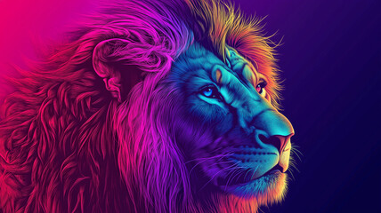 Naklejka premium Lion digital illustration. Animal lion concept poster. Creative graphic design. Graphic design art. AI artwork. 