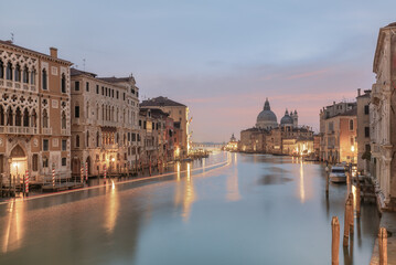 28 November 2015 Venice, italy, Canal grande with historical houses, gondole traditional boats and...